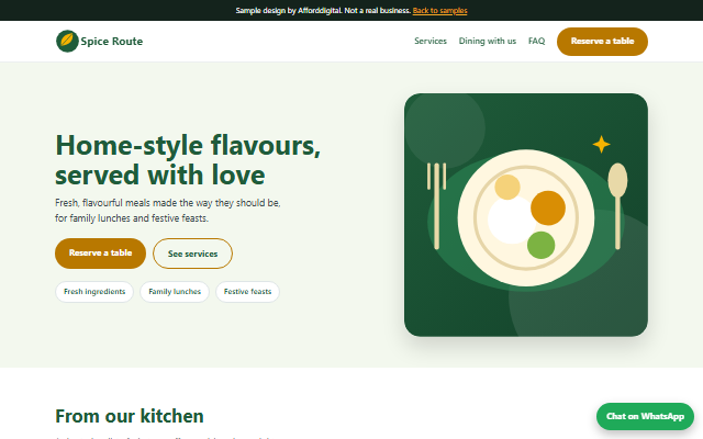Sample website for a restaurant